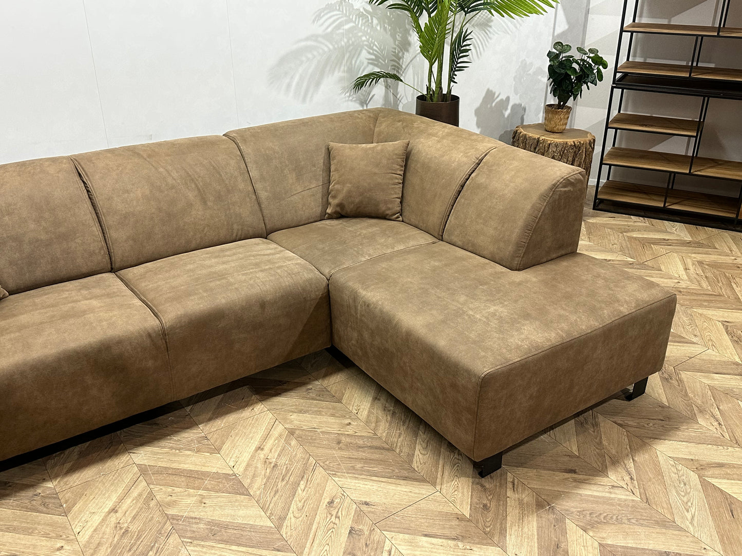 Bruine Suède Lederen Hoekbank ~ Vaste Kussens