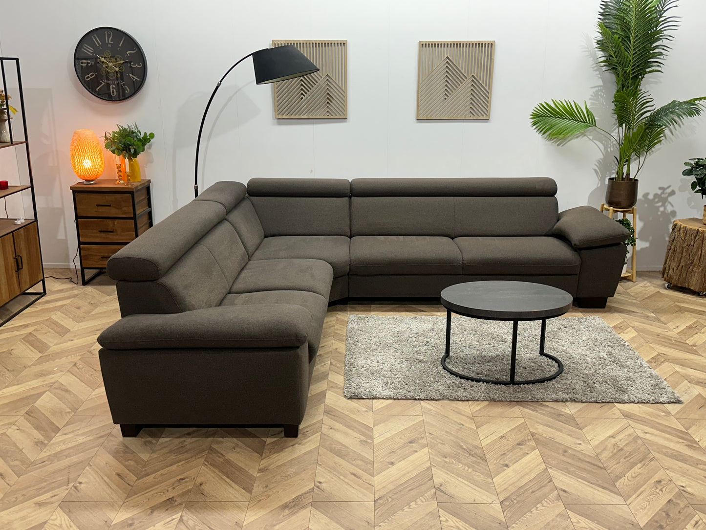 Antraciet Hoekbank ~ Verstelbare Arm/Hoofdsteunen