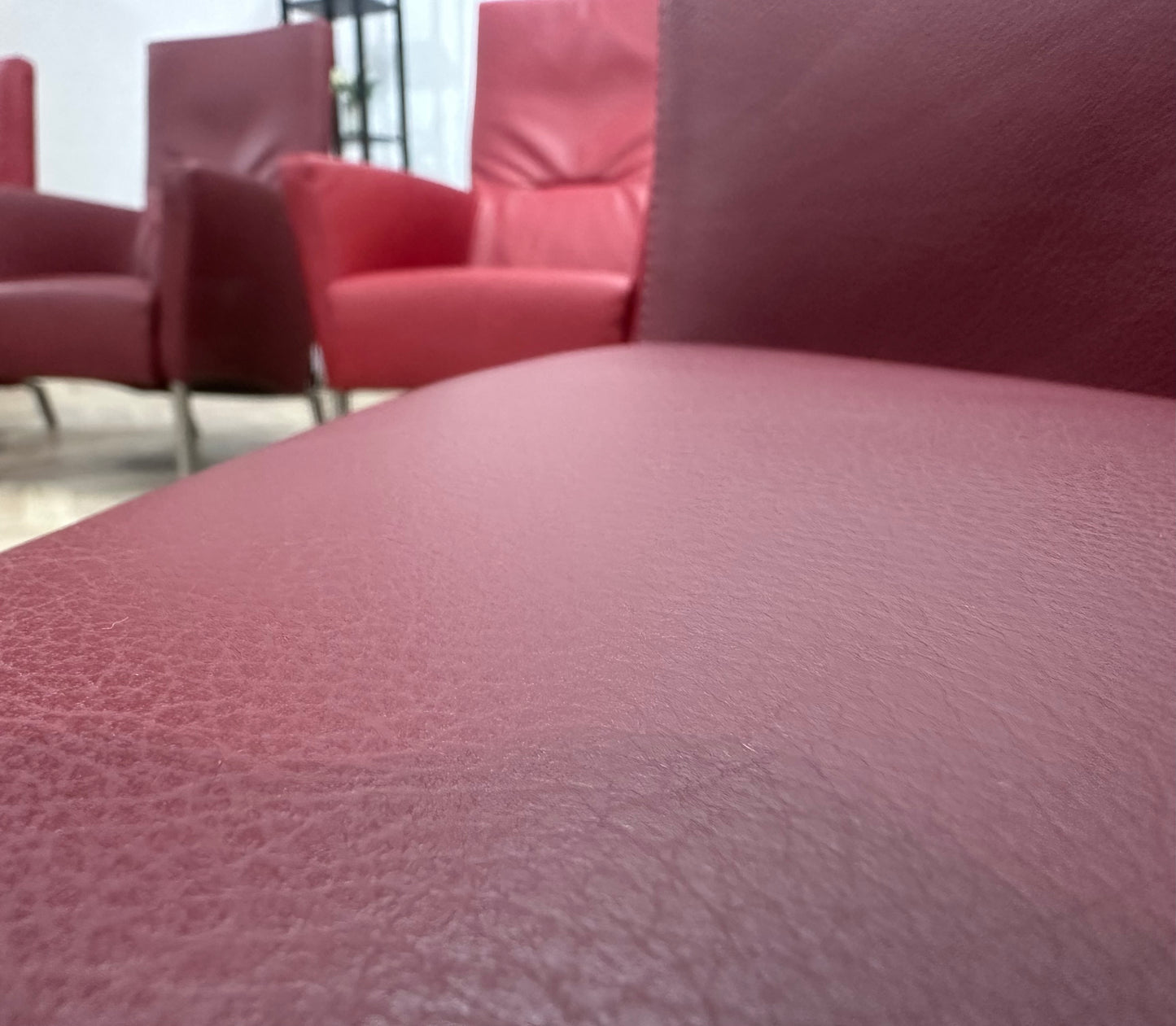 Rode Echt Lederen Stoelen Set