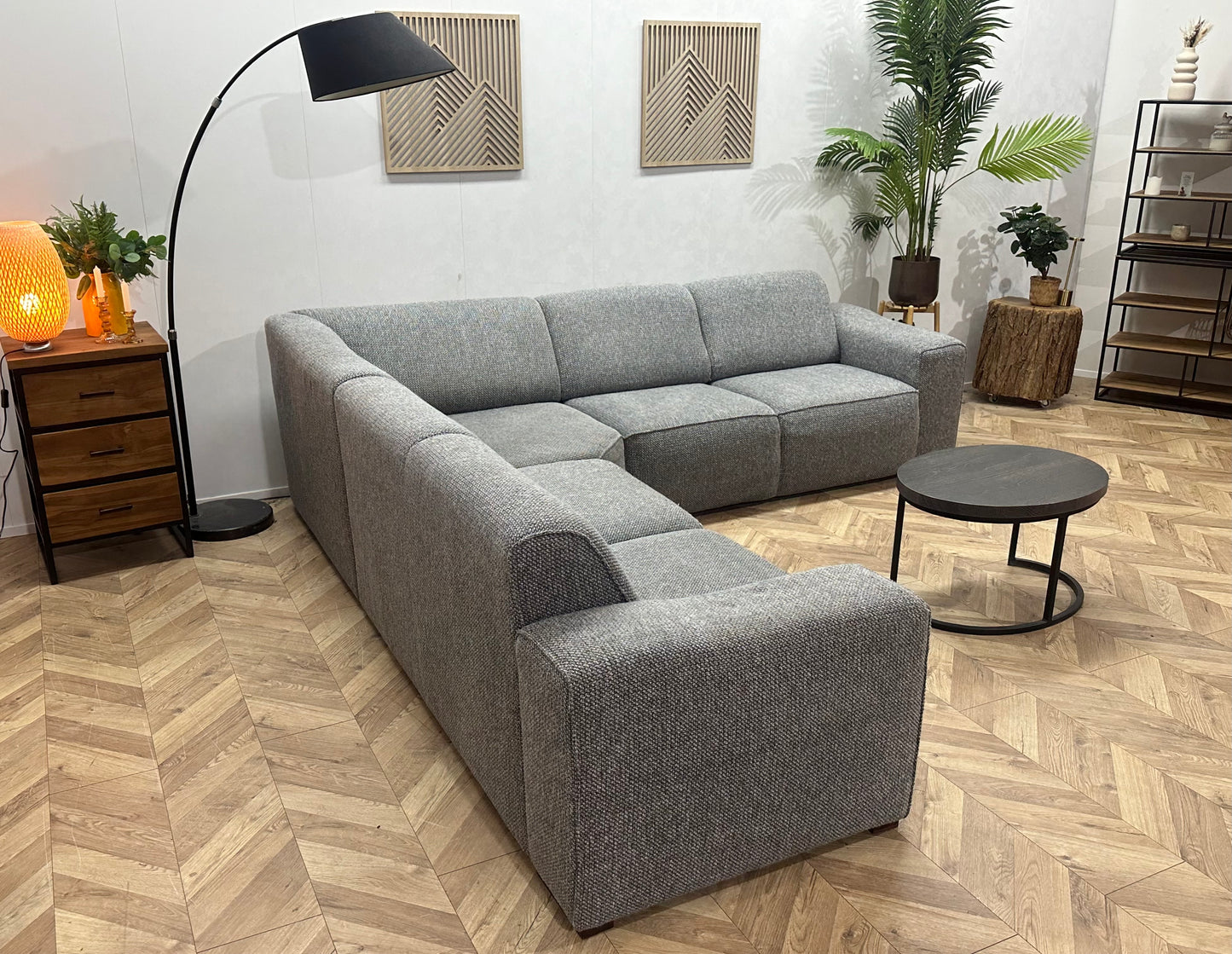 Grijze Hoekbank ~ Vaste Kussens