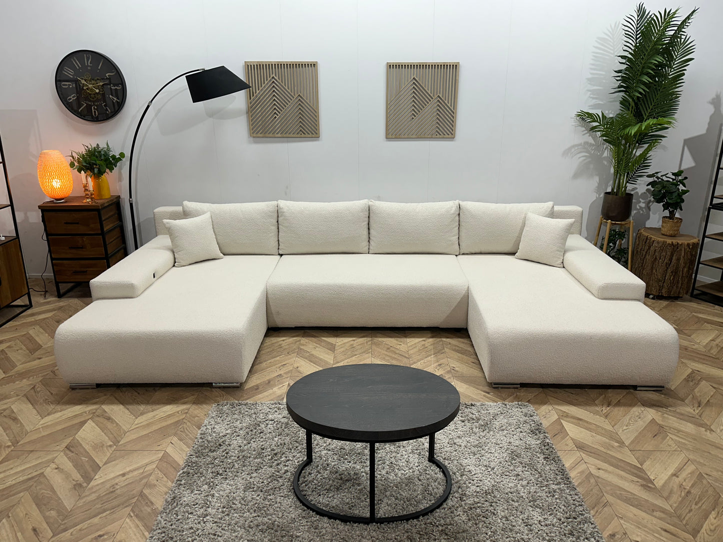 !Showroommodel! Witte Bouclé Stoffen U Bank ~ Oplaadfunctie