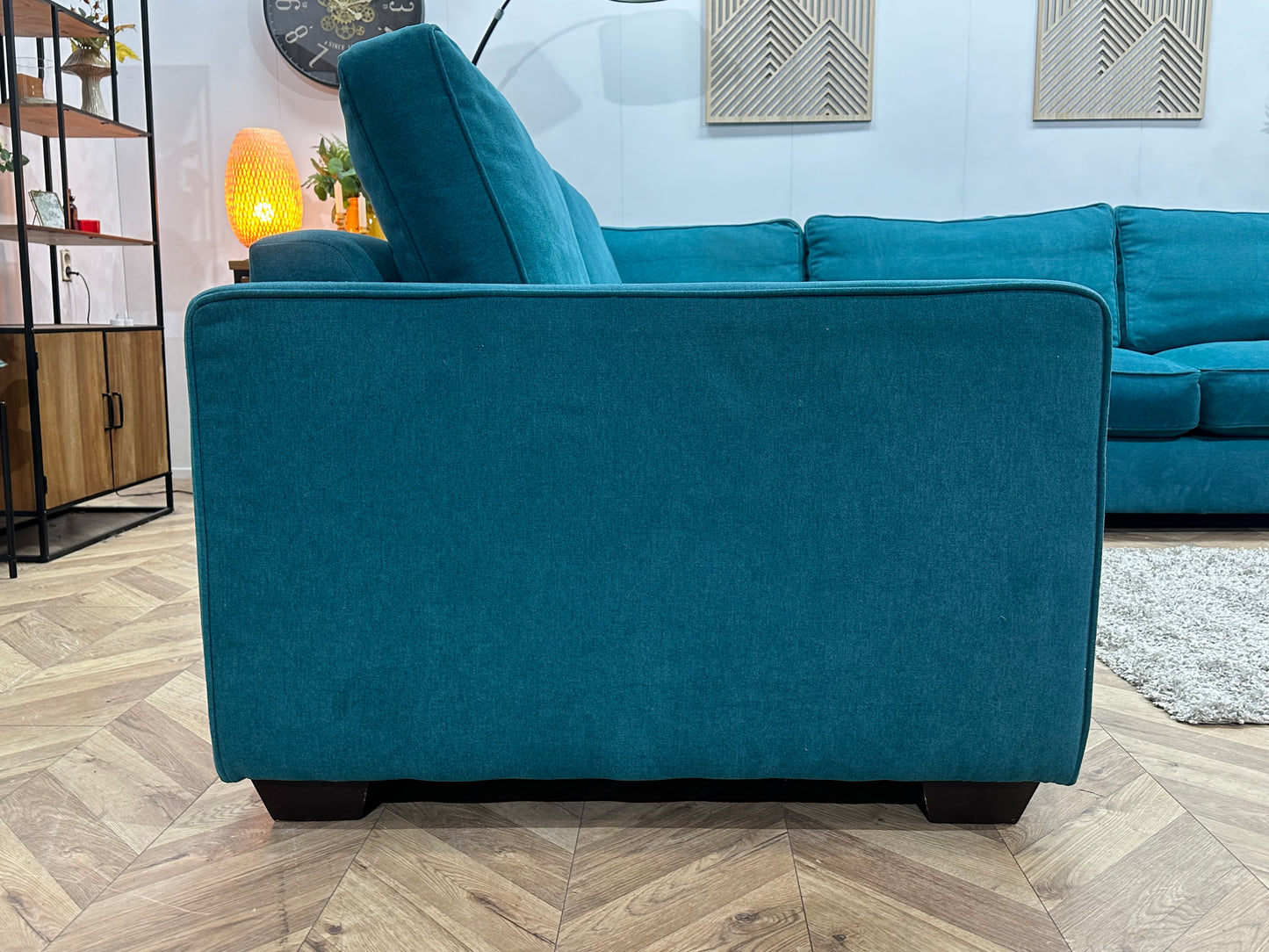 Blauwe Suède Stoffen Hoekbank ~ Losse Kussens Met Afneembare Hoezen