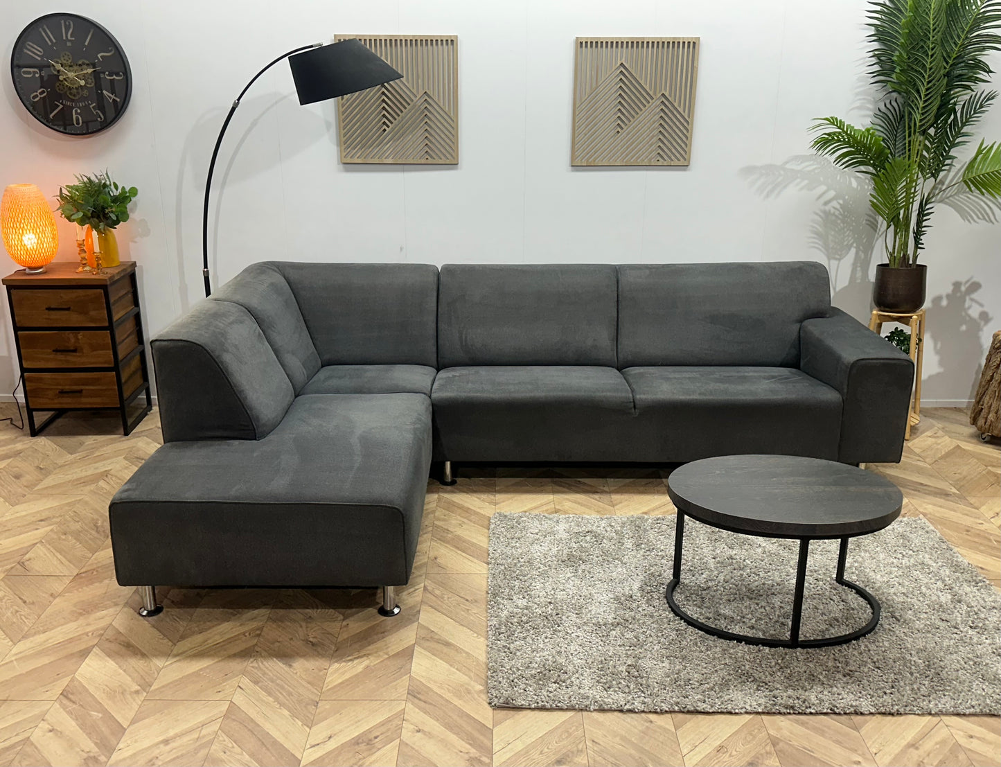 Antraciet Suède Stoffen Hoekbank ~ Vaste Kussens