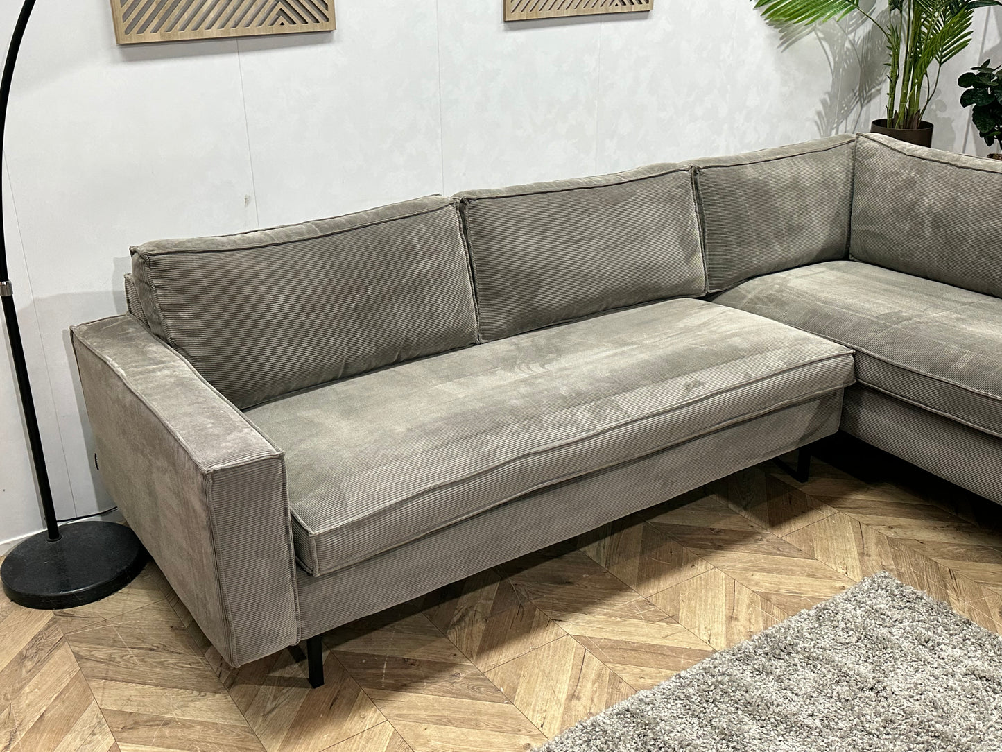 Woood Licht Grijze Ribstof Hoekbank ~ Nieuwstaat