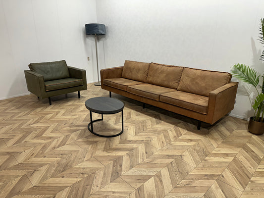 Be Pure Cognac Bruine 3-Zits Bank Inc. Groene Fauteuil - Losse Kussens