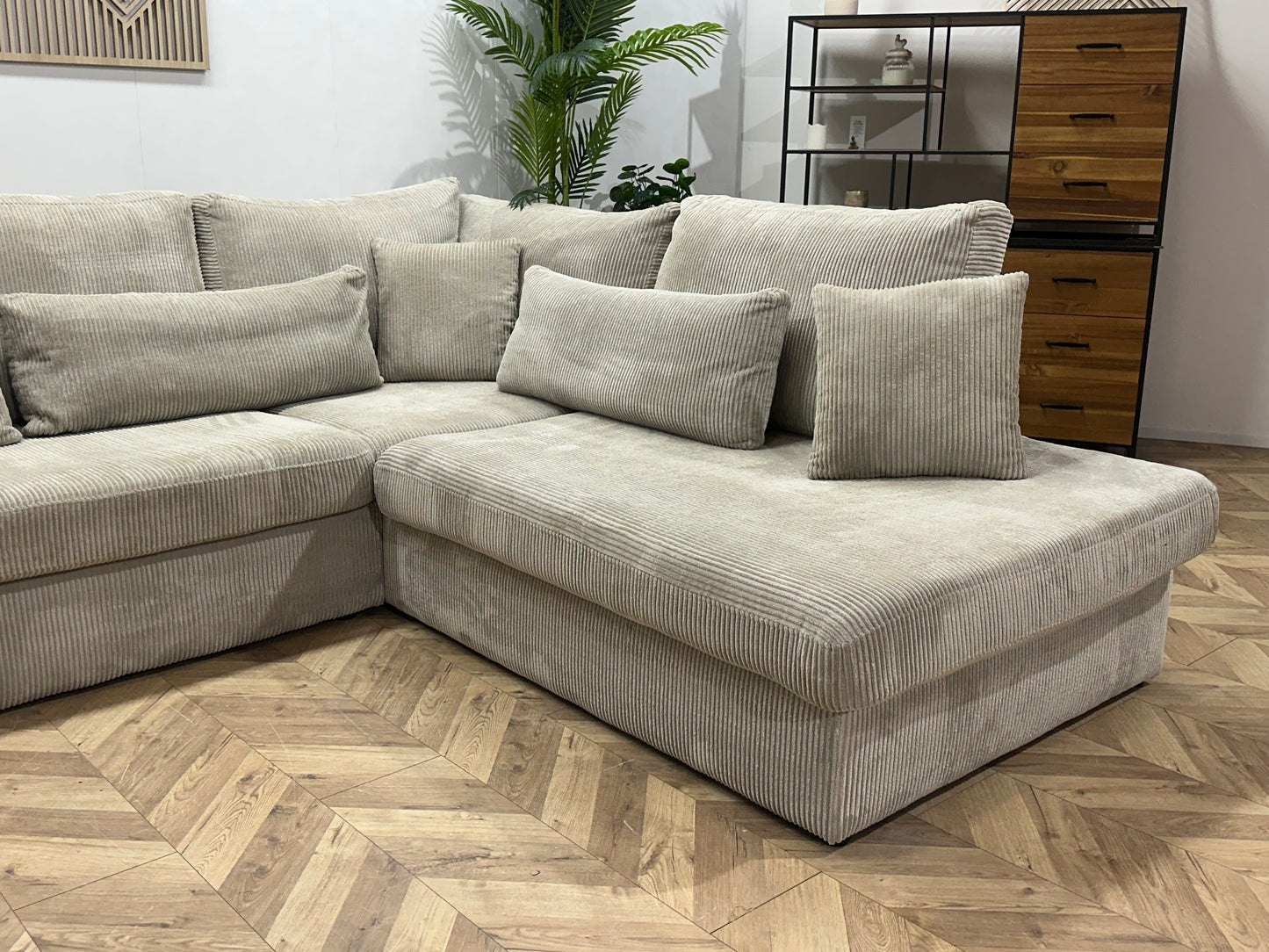 Crème Ribstof Hoekbank ~ Losse Kussens Met Afneembare Hoezen