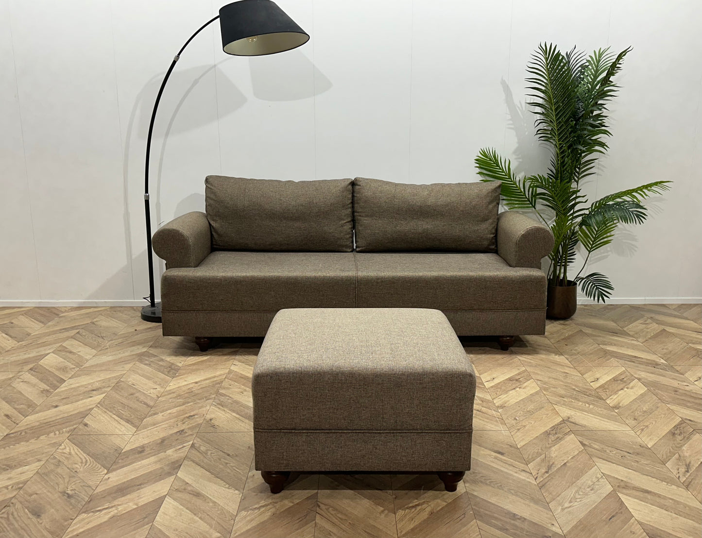 Evdebiz Beige 2.5-Zits Bank Inc Hocker ~ Losse Rugkussens Met Afneembare Hoezen