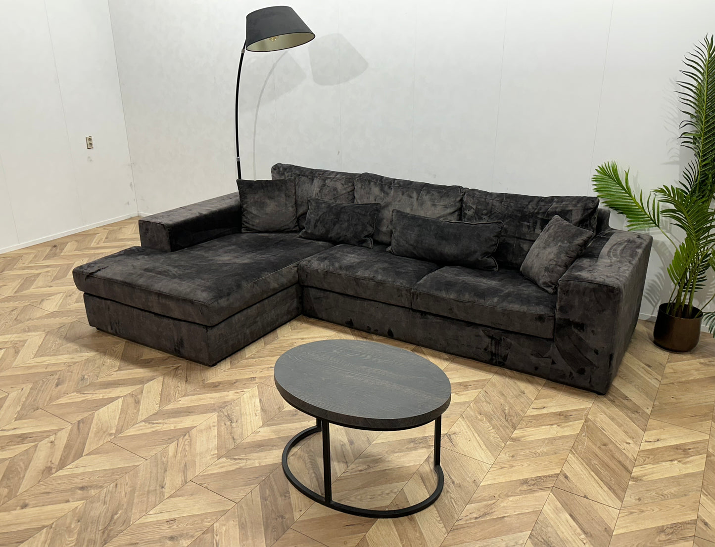 Antraciet Velvet Hoekbank ~ Losse Kussens Met Afneembare Hoezen