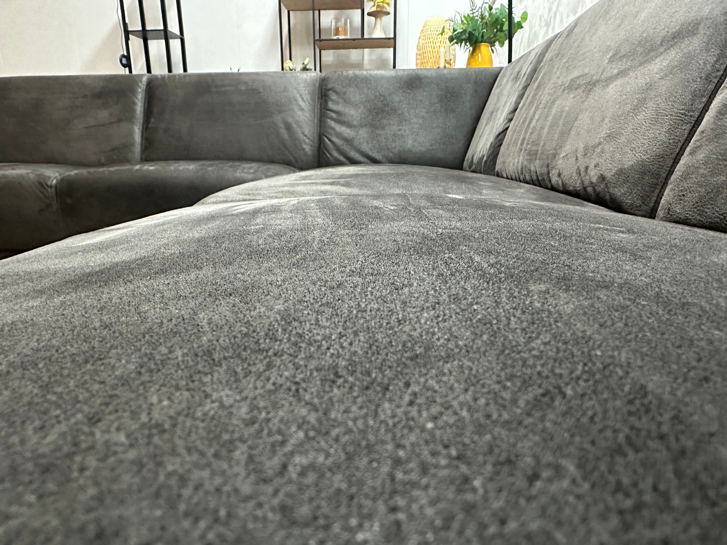 Antraciet Suède Stoffen Hoekbank ~ Vaste Kussens