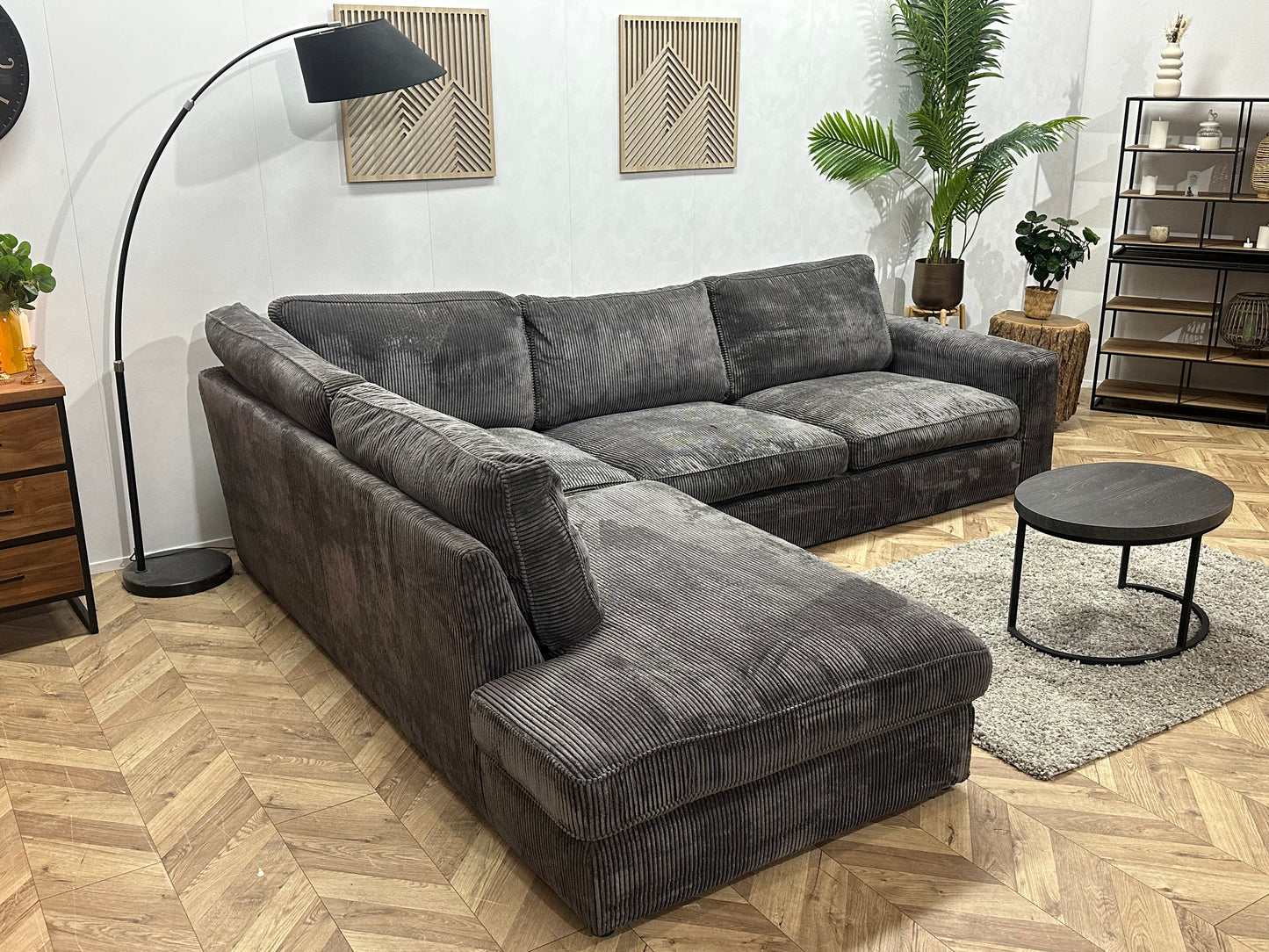 Antraciet Ribstof Hoekbank ~ Losse Kussens Met Afneembare Hoezen