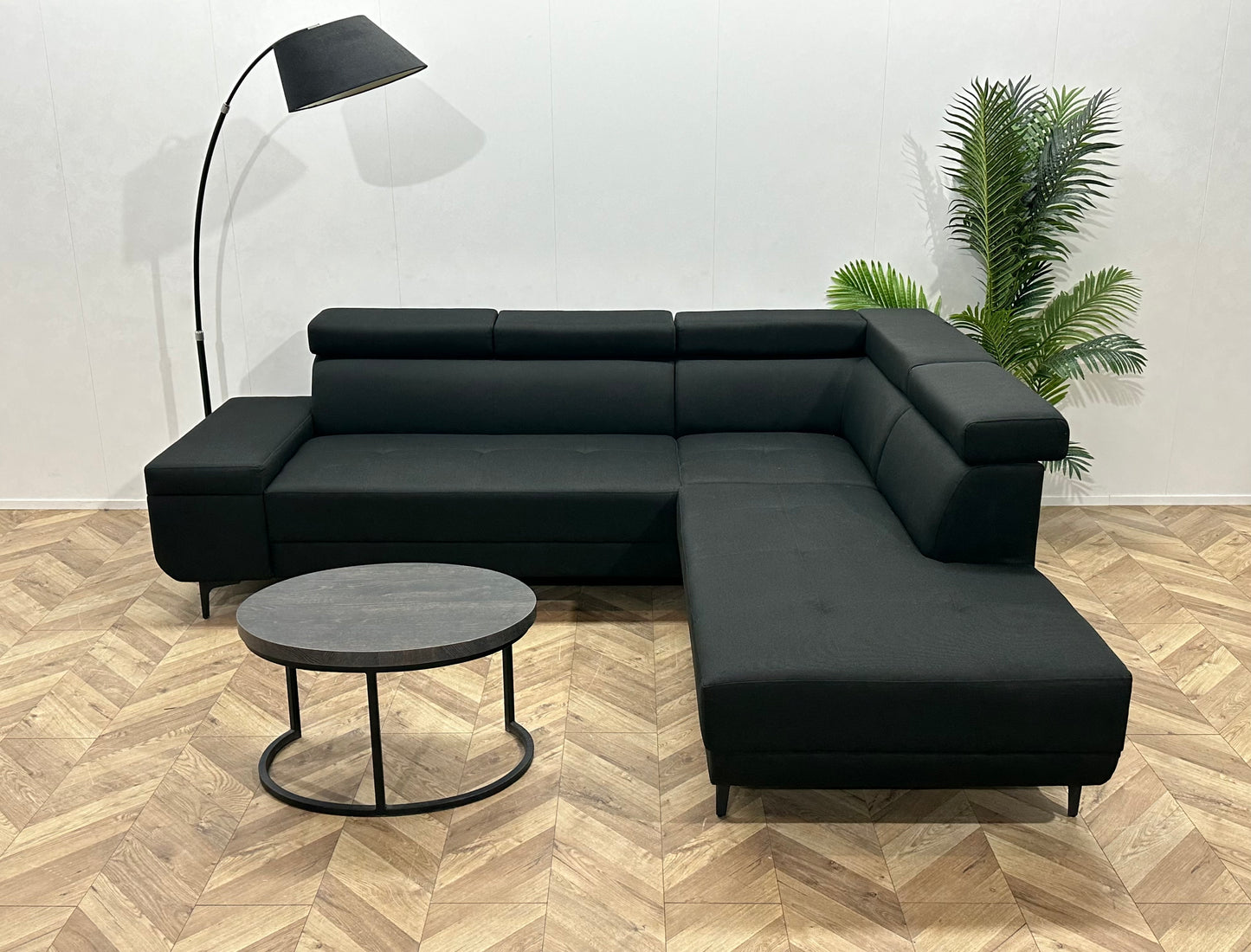 !Showroommodel! Zwart Hoekbank ~ Verstelbare Hoofdsteunen