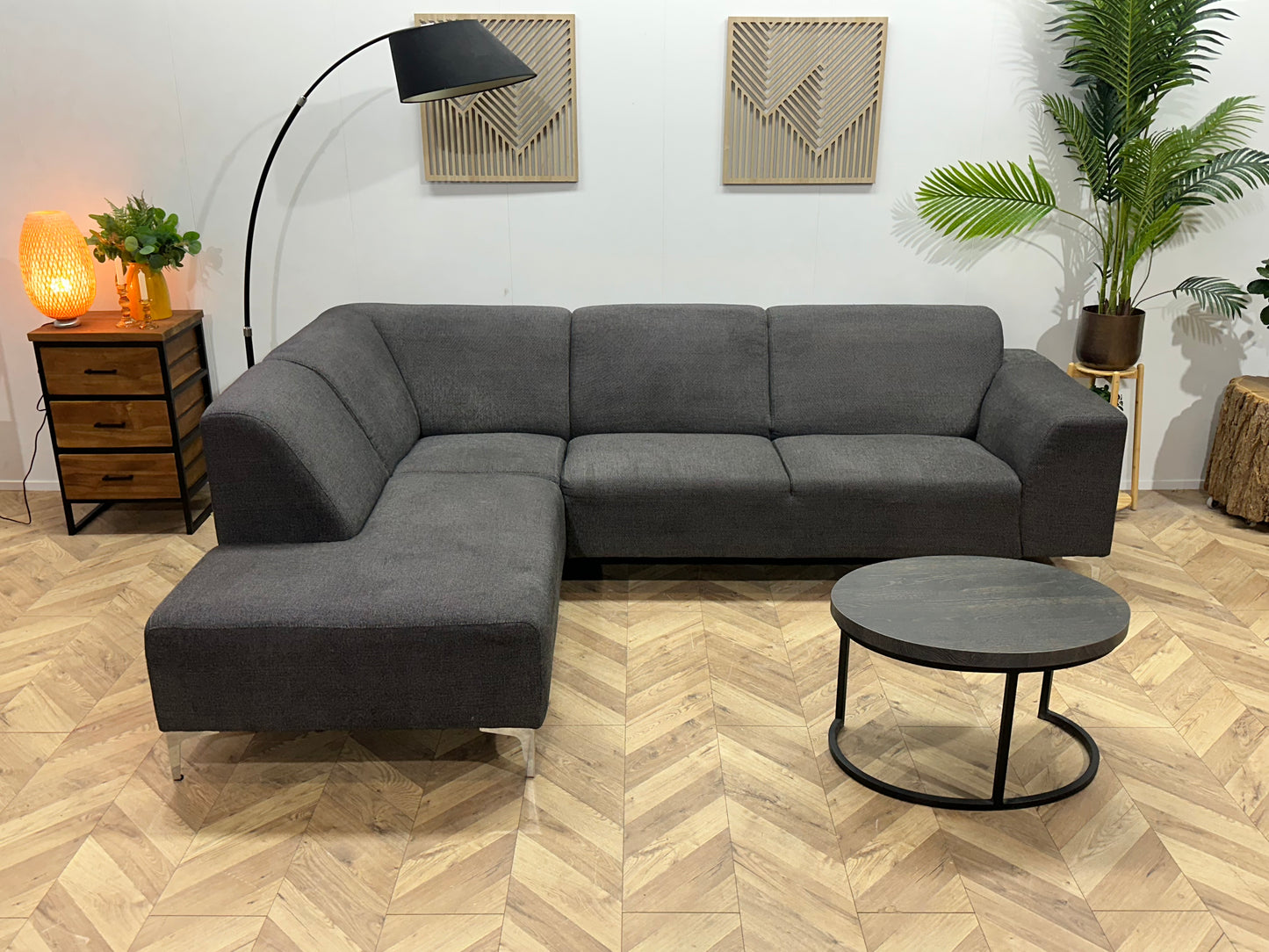 Antraciet Hoekbank ~ Vaste Kussens