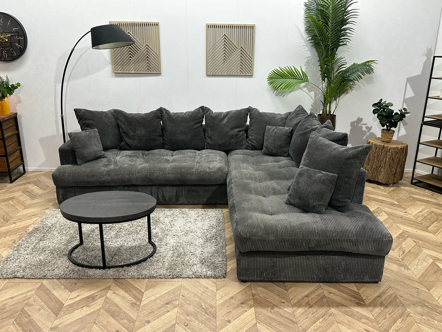 Antraciet Ribstof Hoekbank ~ Losse Kussens Met Afneembare Hoezen