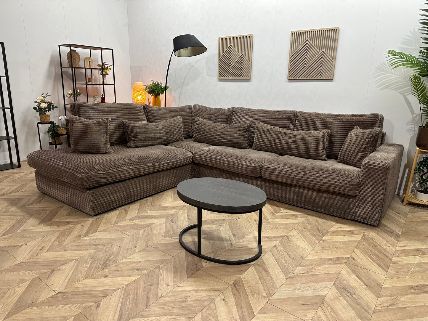 Bruine Ribstof Hoekbank ~ Losse Kussens Met Afneembare Hoezen