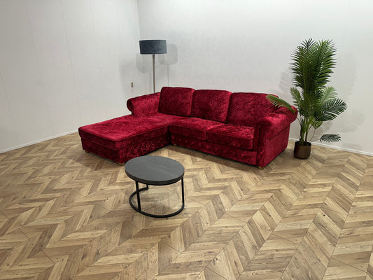 Rode/Roze Velvet Hoekbank ~ Losse Kussens Met Afneembare Hoezen