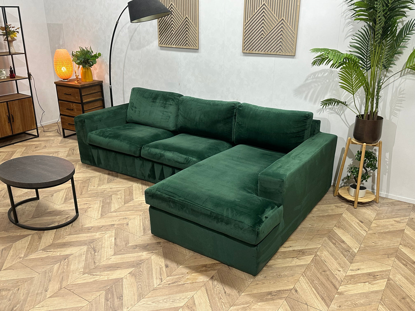 Groene Velvet Hoekbank ~ Losse Kussens Met Afneembare Hoezen