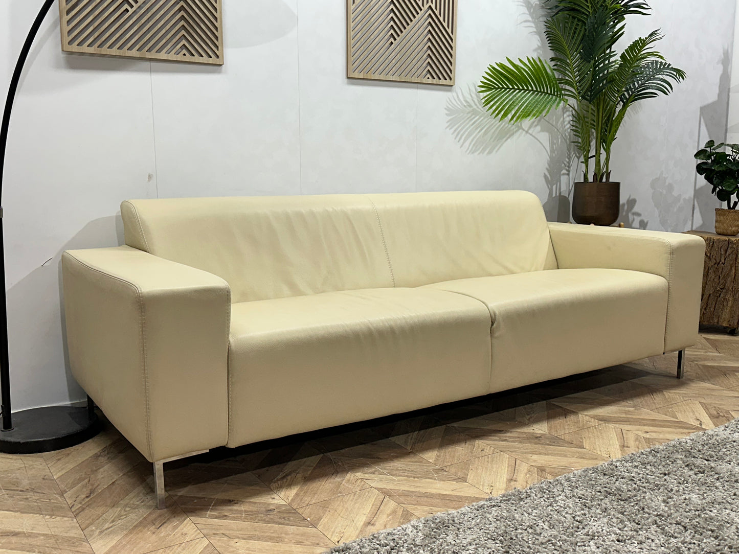 L’Ancoza Crème Echt Lederen 2.5-Zits Bank ~ Vaste Kussens