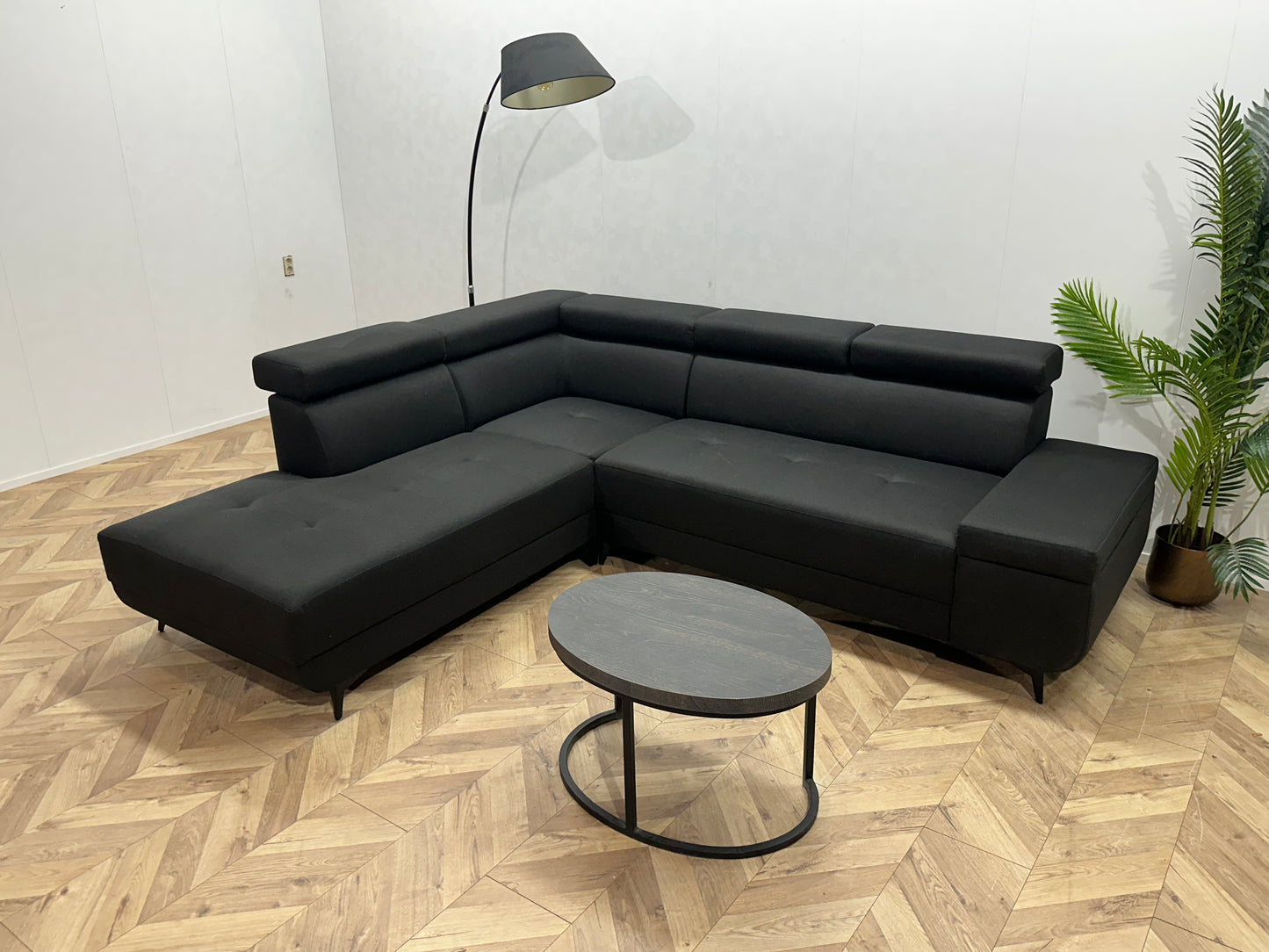 !Showroommodel! Zwart Hoekbank ~ Verstelbare Hoofdsteunen