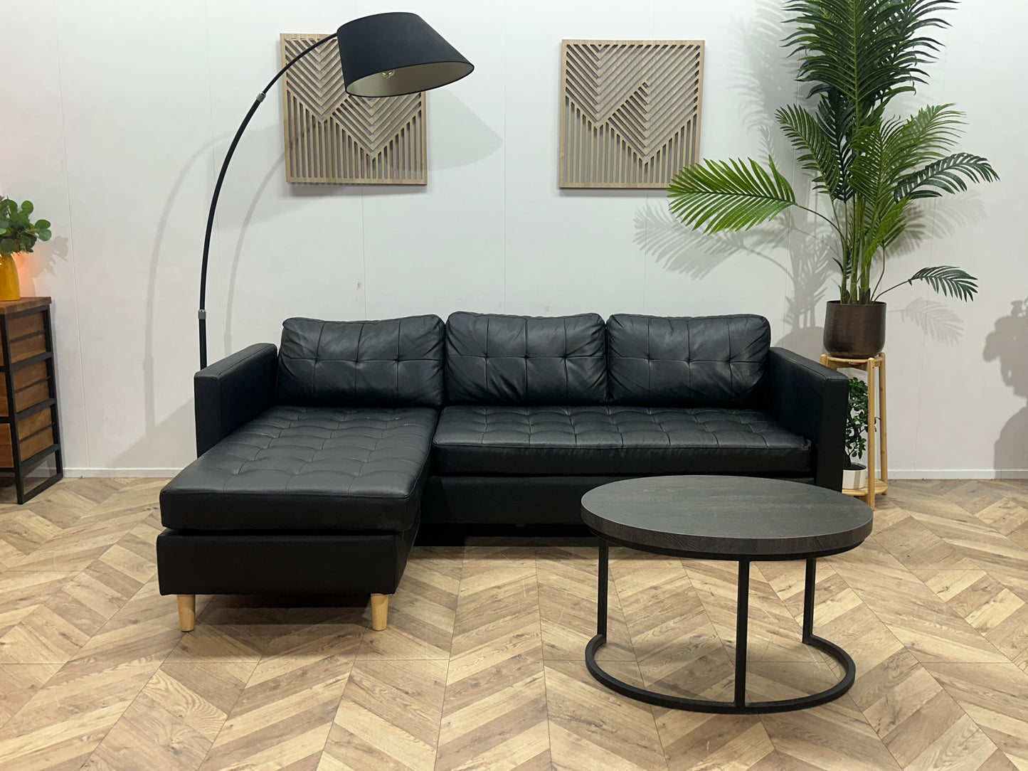 Zwart Echt Lederen Hoekbank ~ Losse Kussens Met Afneembare Hoezen