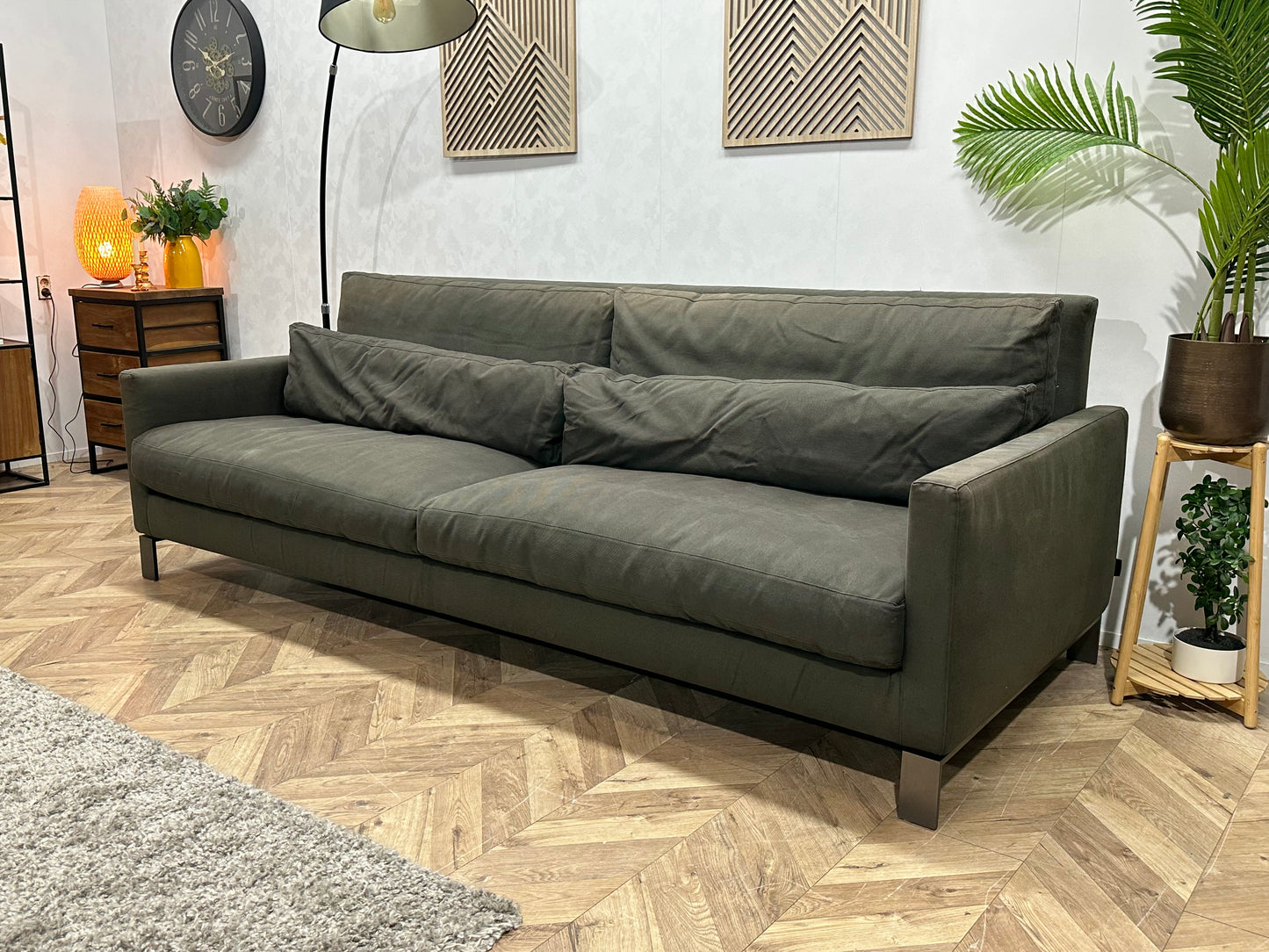 Linteloo Grijze/Groene 2.5-Zits Bank Inc Hocker ~ Losse Kussens Met Afneembare Hoezen