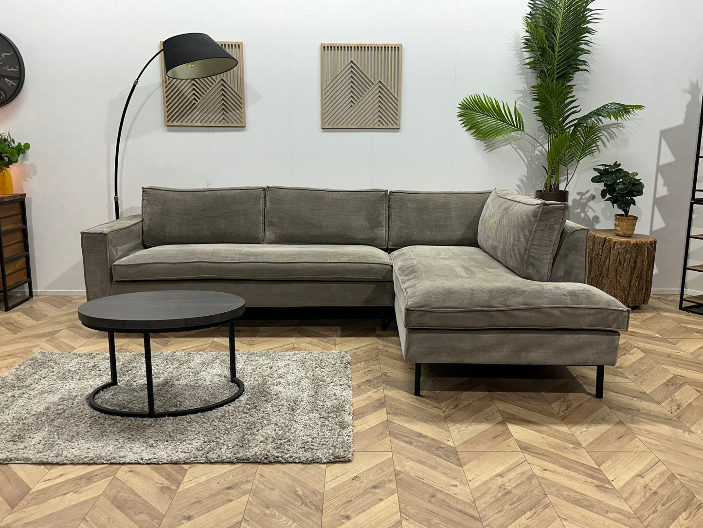 Woood Licht Grijze Ribstof Hoekbank ~ Nieuwstaat