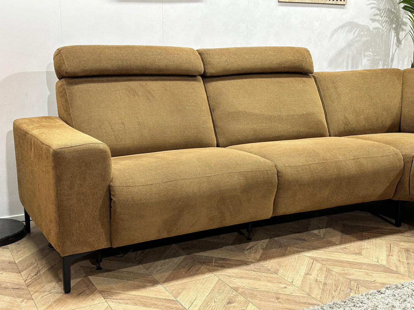 Bruine Suède Stoffen Hoekbank ~ Elektrisch Verstelbaar