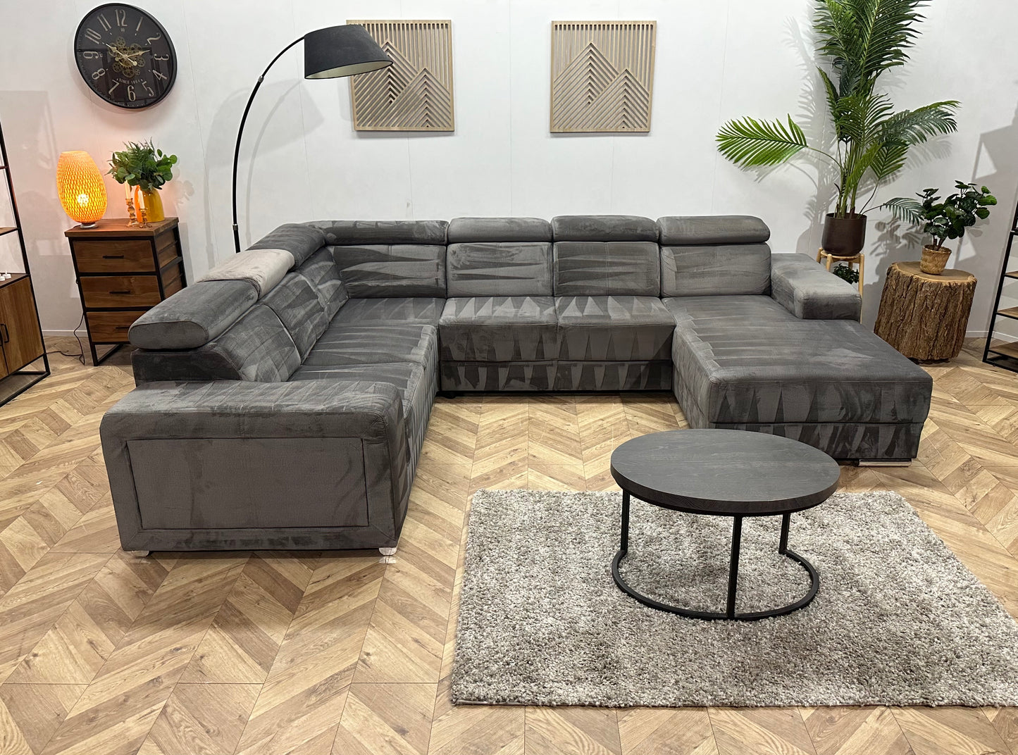 Grijze Velvet U Bank ~ Verstelbare Hoofdsteunen