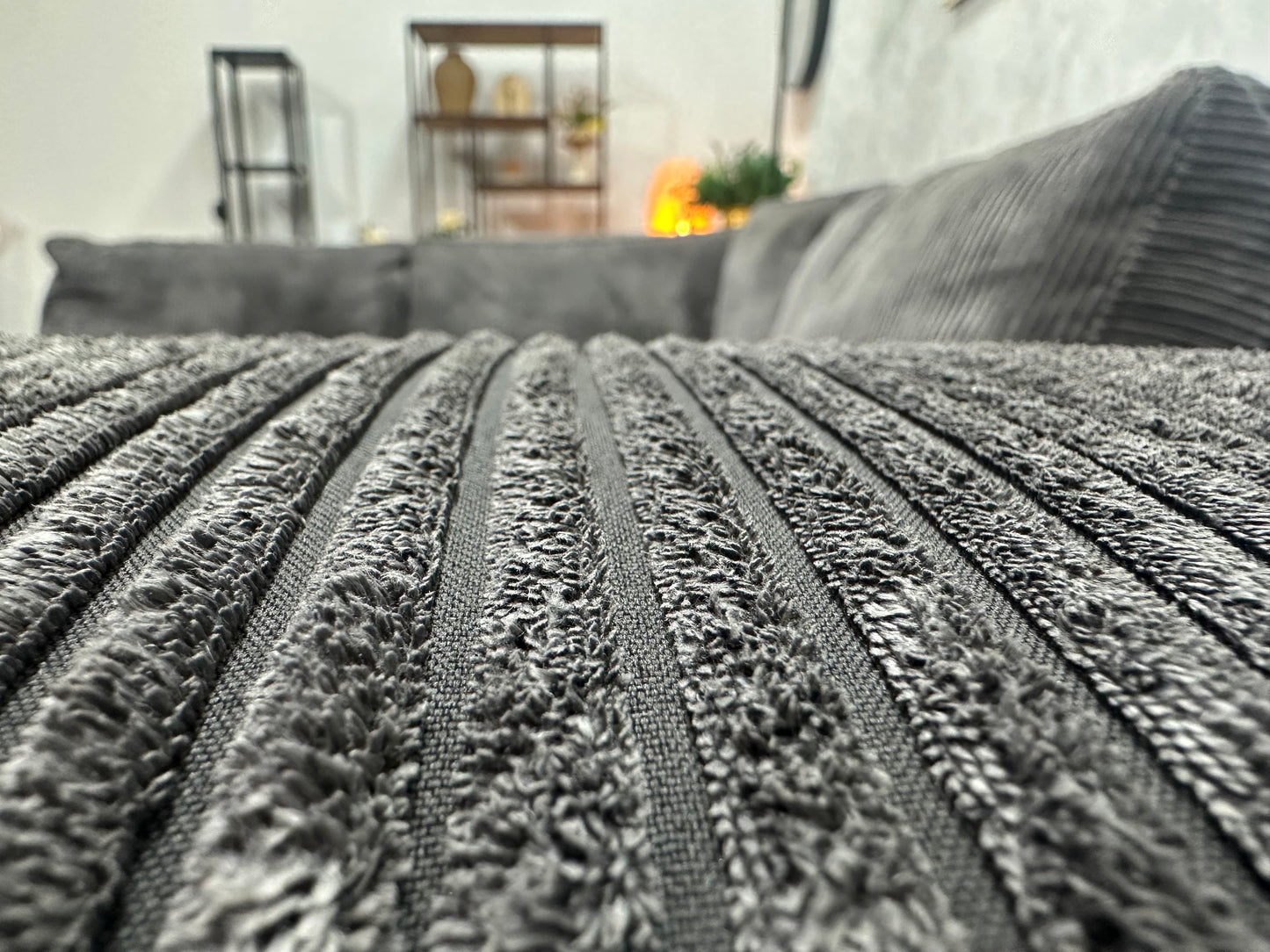 Antraciet Ribstof Hoekbank ~ Losse Kussens Met Afneembare Hoezen