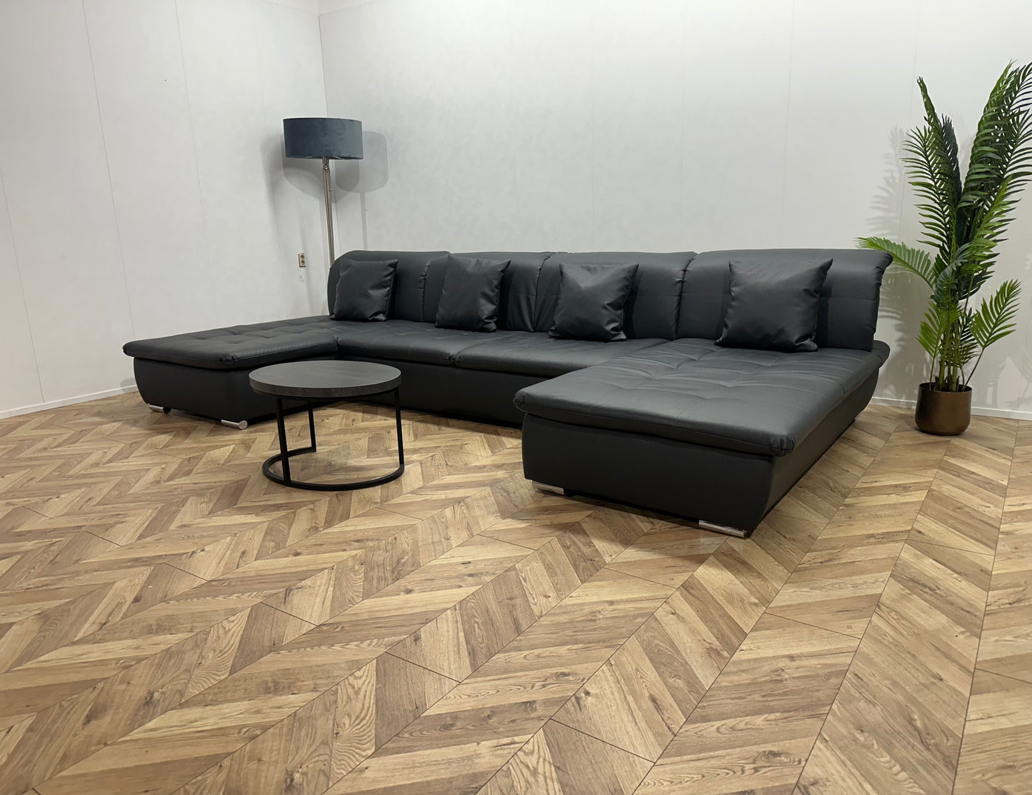 Donker Blauwe Lederen U Bank ~ Slaapfunctie