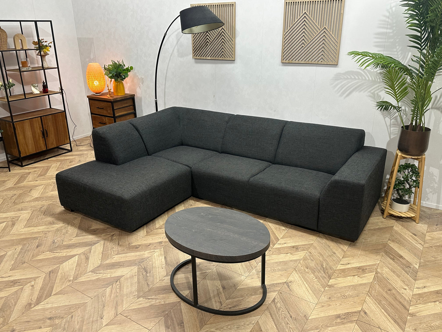 Antraciet Hoekbank ~ Vaste Kussens