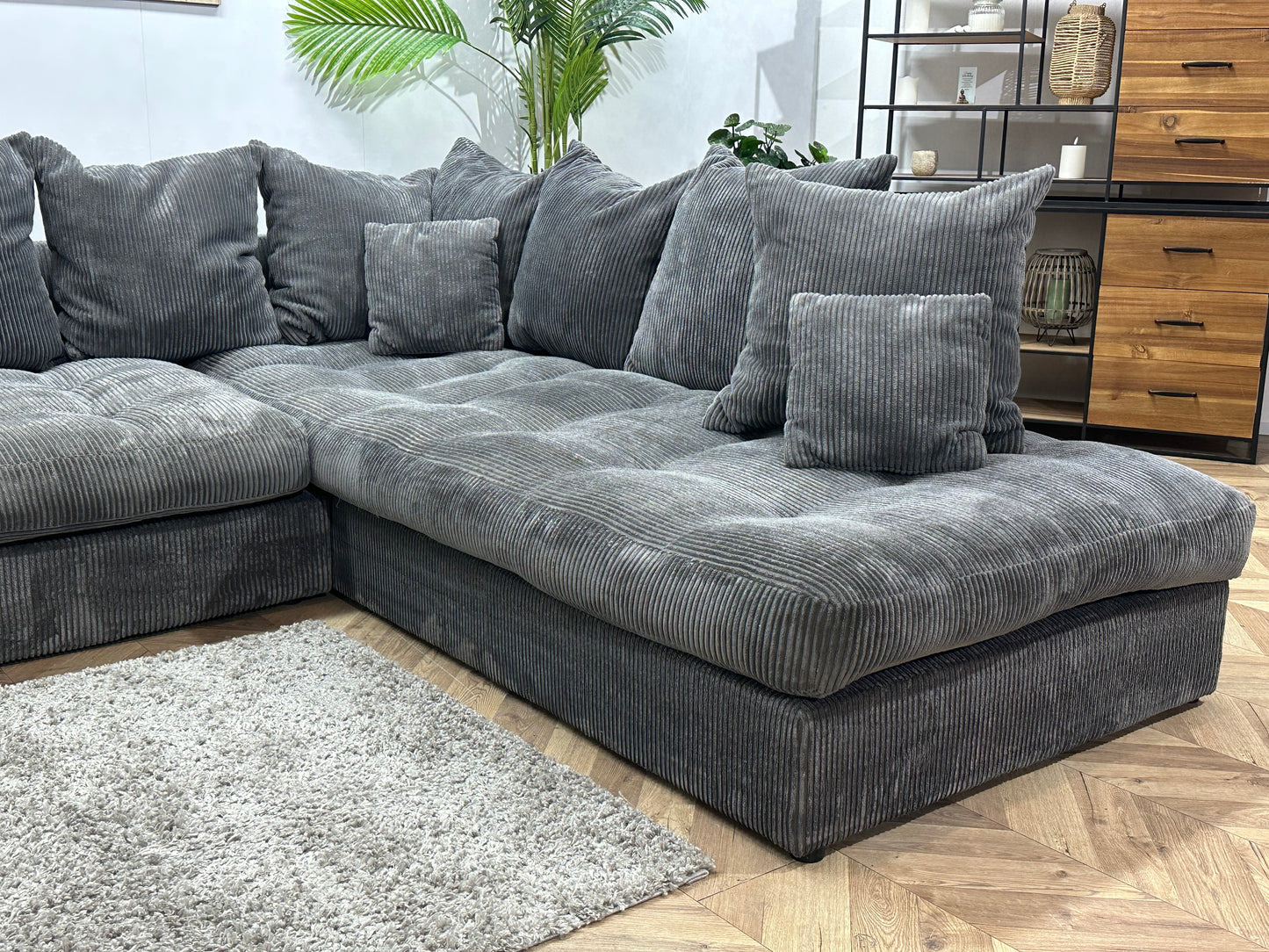 Antraciet Ribstof Hoekbank ~ Losse Kussens Met Afneembare Hoezen