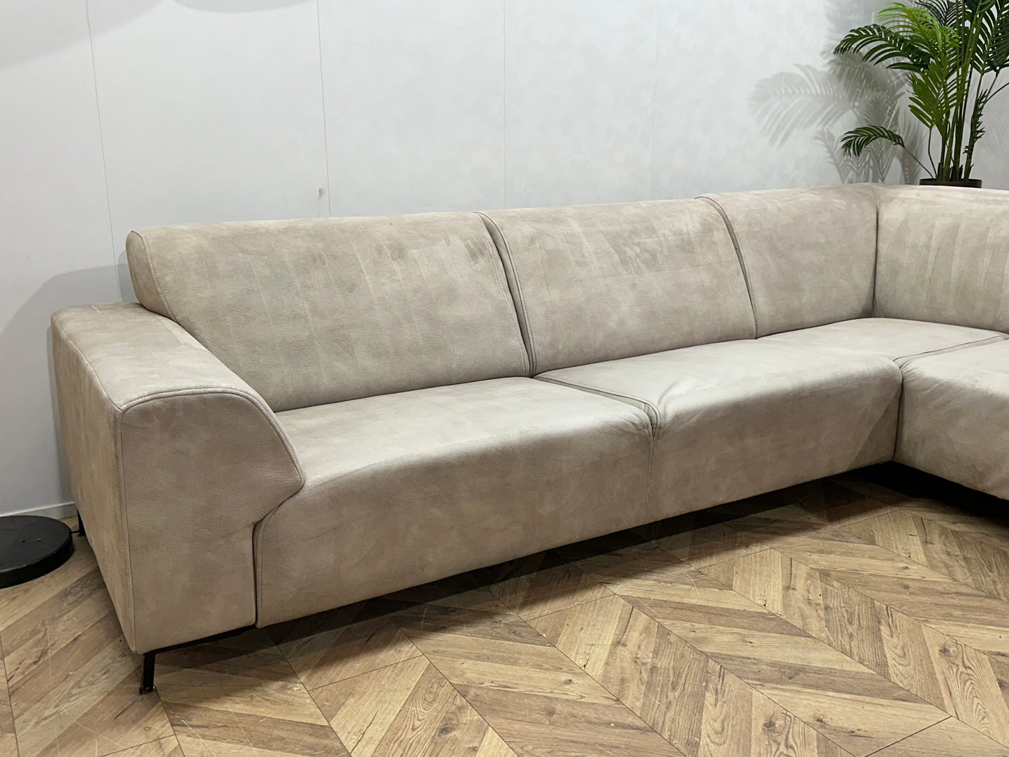 Crème Suède Stoffen Hoekbank ~ Inruilvoordeel