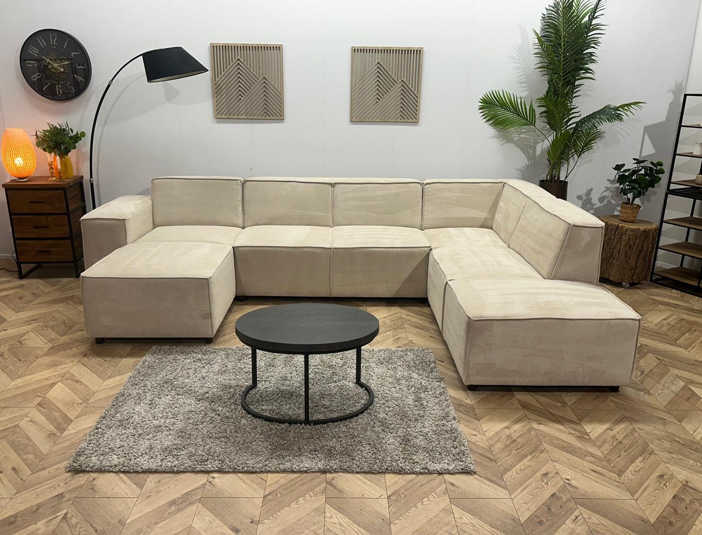 !Showroommodel! Crème Suède Stoffen U Bank