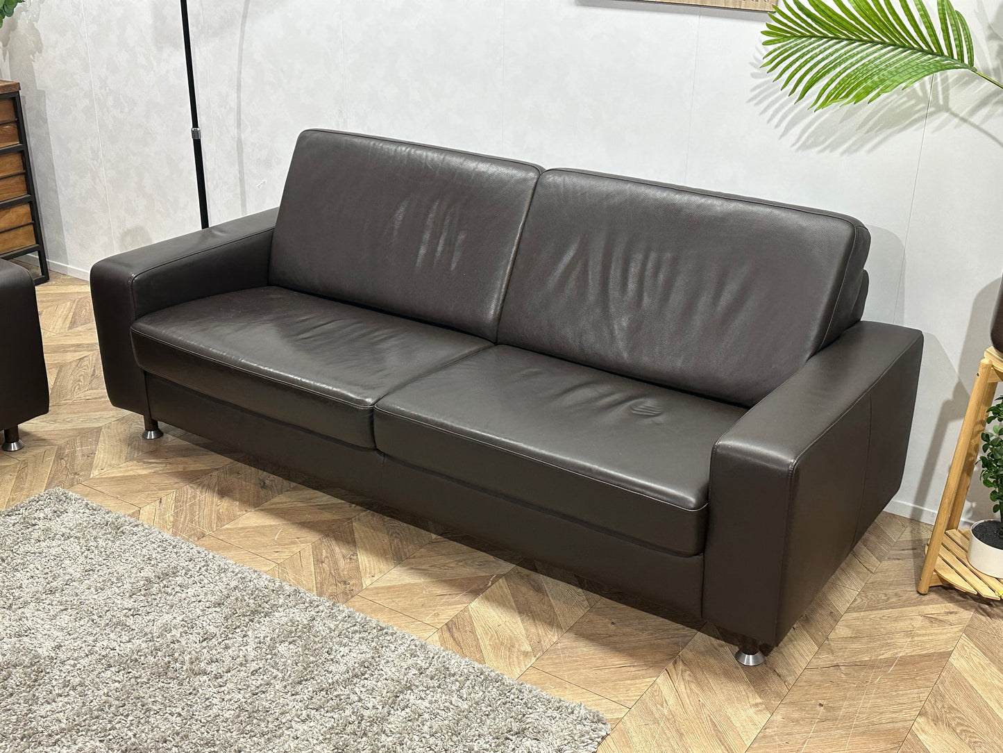 Montèl Bruine Echt Lederen Banken Set ~ Vaste Kussens