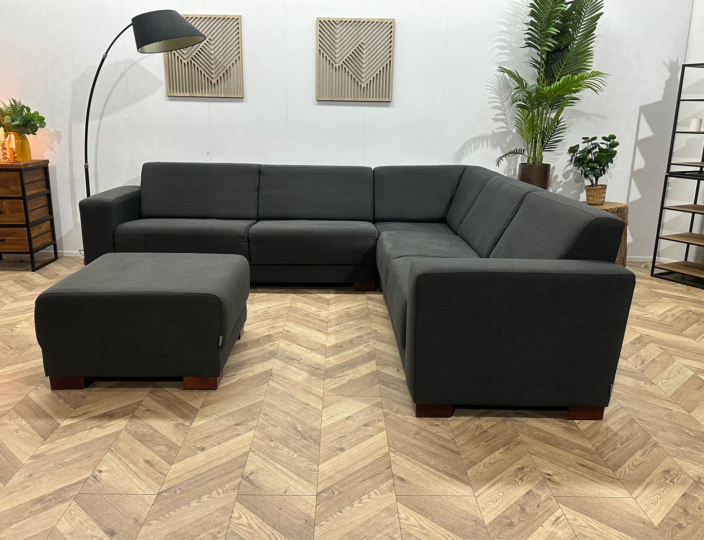 Woood Antraciet Hoekbank Inc Hocker ~ Vaste Kussens