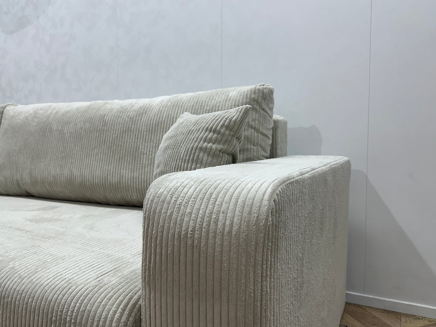 !Showroommodel! Witte Ribstof Hoekbank