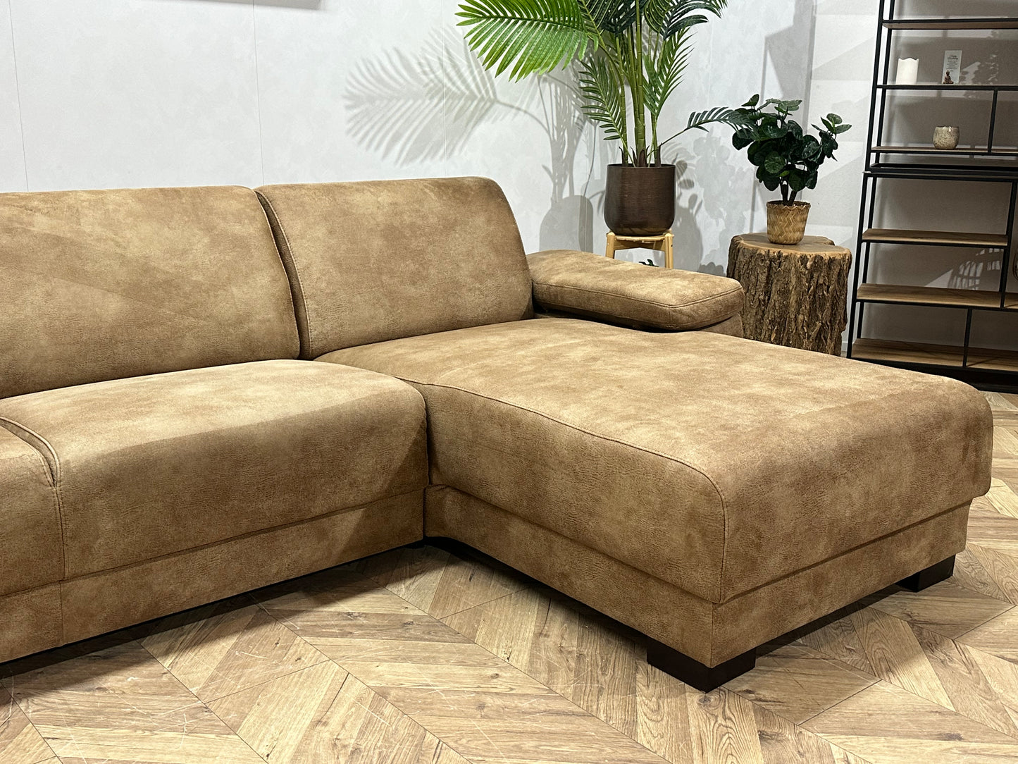 Bruine Suède Stoffen Hoekbank ~ Verstelbare Armsteunen