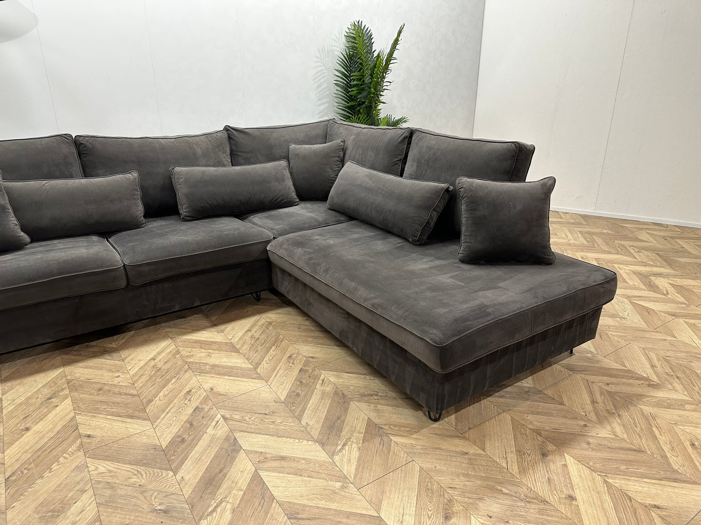 Antraciet Velvet Hoekbank ~ Nieuwstaat