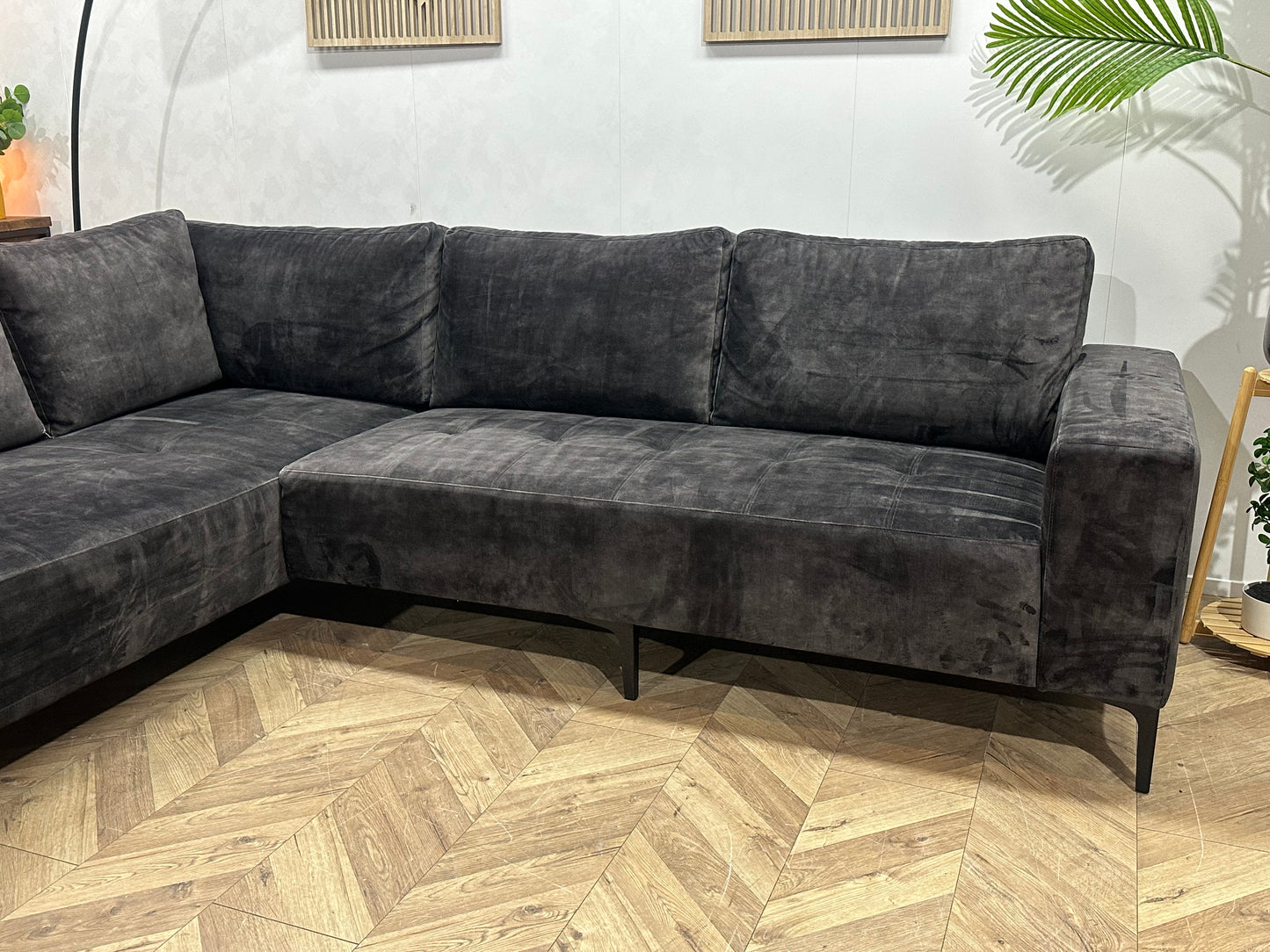 Antraciet Velvet Hoekbank ~ Losse Kussens Met Afneembare Hoezen