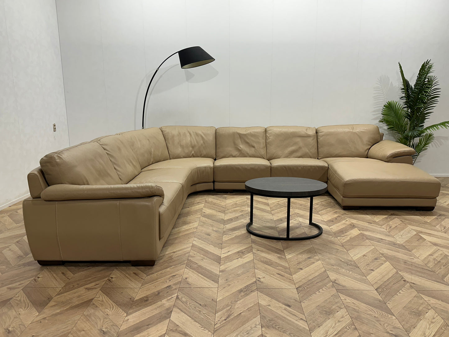 Leatherworld Beige Echt Lederen U Bank ~ Vaste Kussens