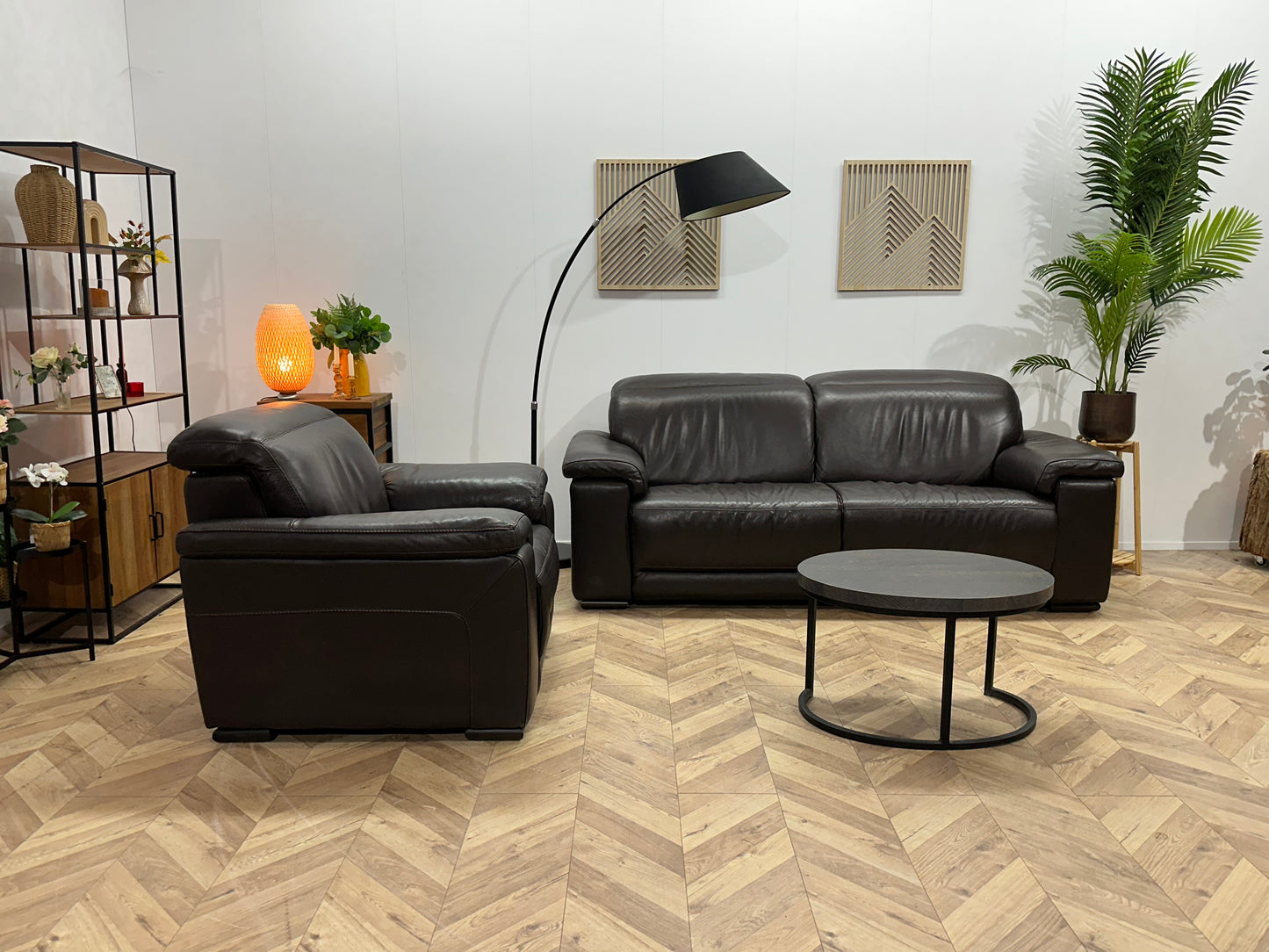 Bruine Echt Lederen 2.5-Zits Bank Inc Fauteuil ~ Verstelbare Hoofdsteunen