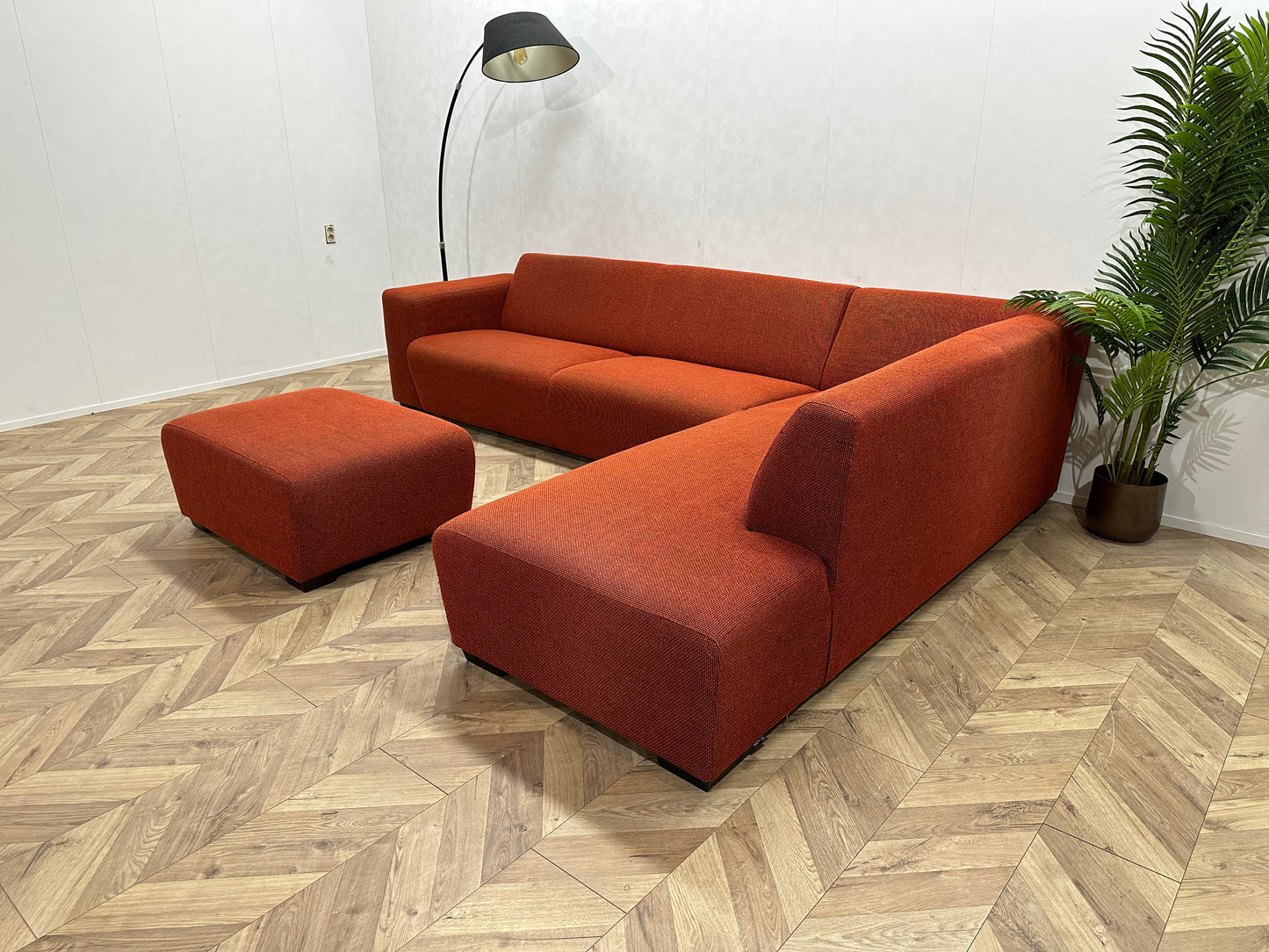 Bruin\Rode Montèl Hoekbank Inc Hocker ~ Vaste Kussens
