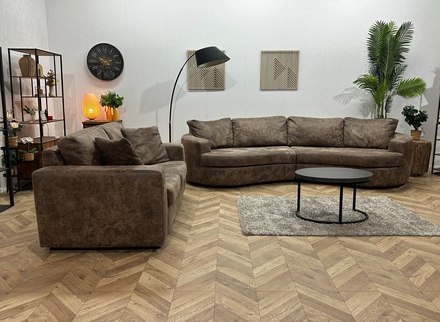 Bruine Suède Stoffen Design Banken Set ~ Losse Kussens Met Afneembare Hoezen