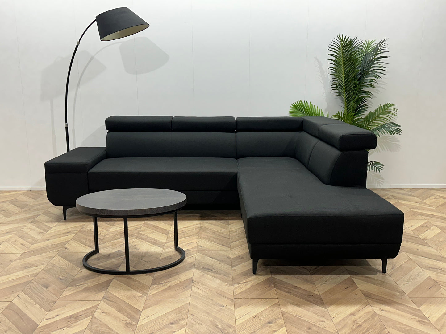 !Showroommodel! Zwart Hoekbank ~ Verstelbare Hoofdsteunen