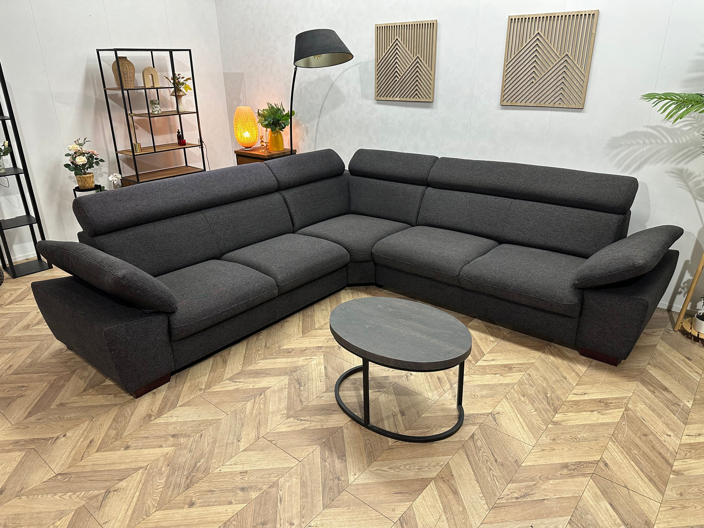 Antraciet Hoekbank ~ Verstelbare Arm/Hoofdsteunen