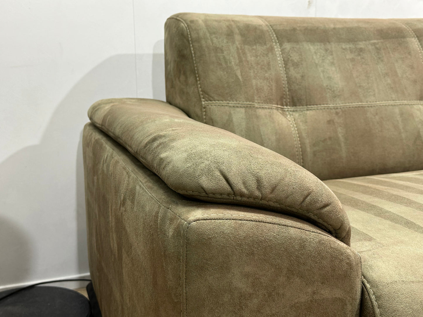 Inruilvoordeel ~ Groene Suède Stoffen Hoekbank ~ Vaste Kussens