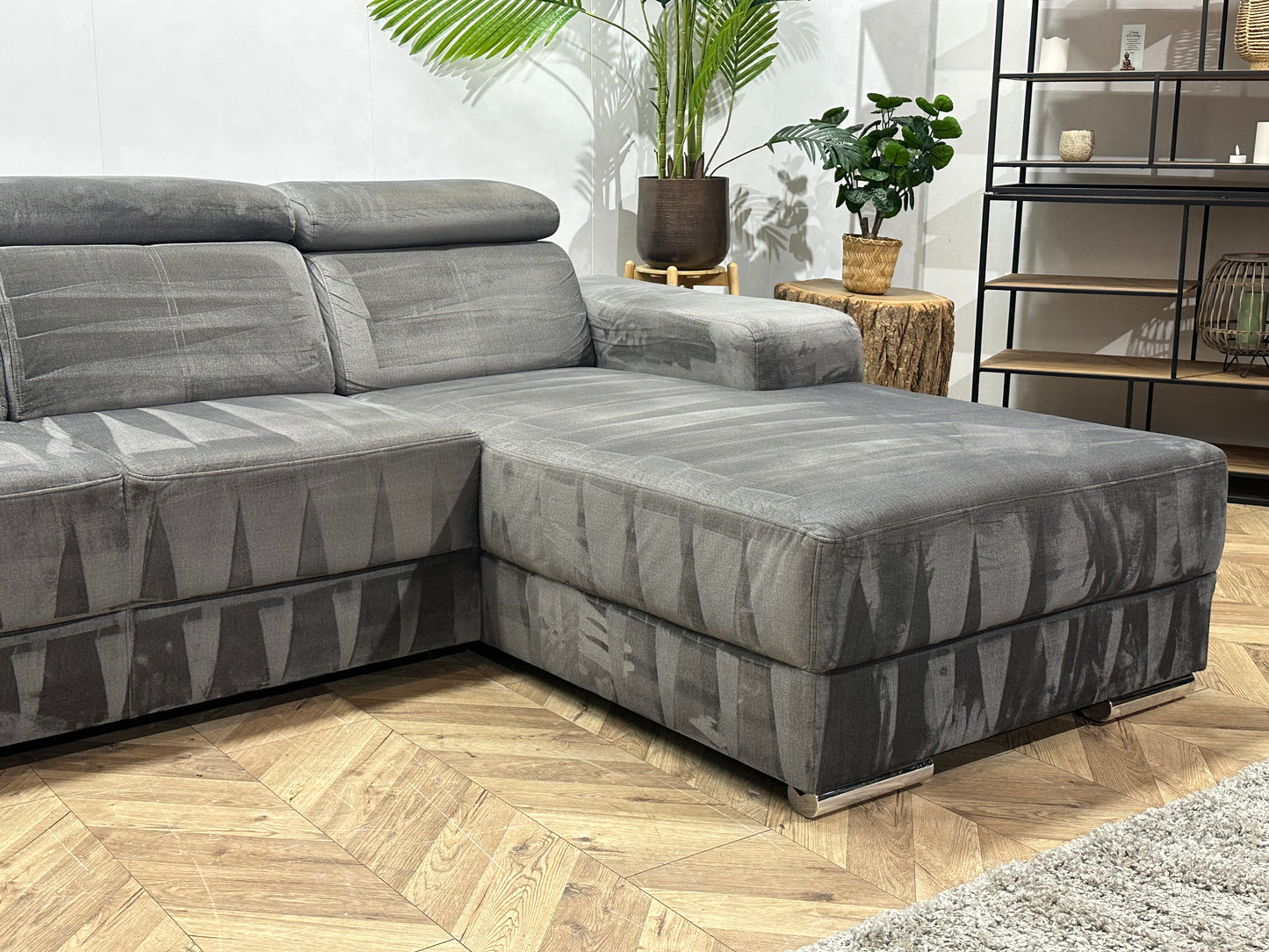 Grijze Velvet U Bank ~ Verstelbare Hoofdsteunen