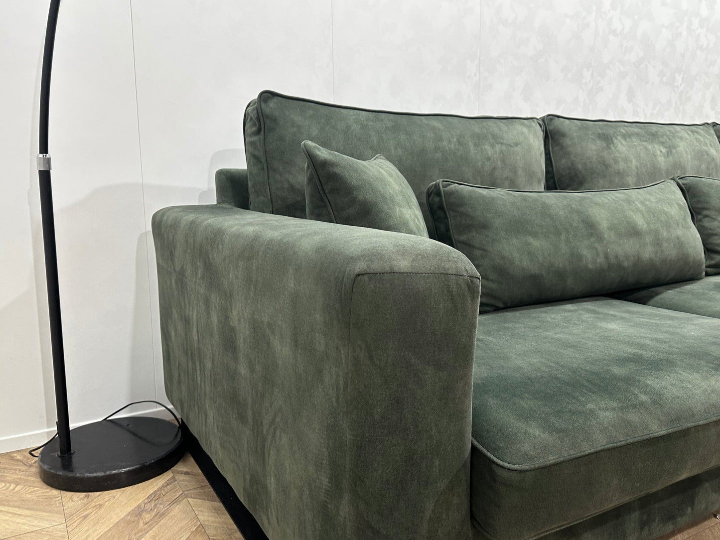 Donker Groene Velvet Hoekbank ~ Losse Kussens Met Afneembare Hoezen