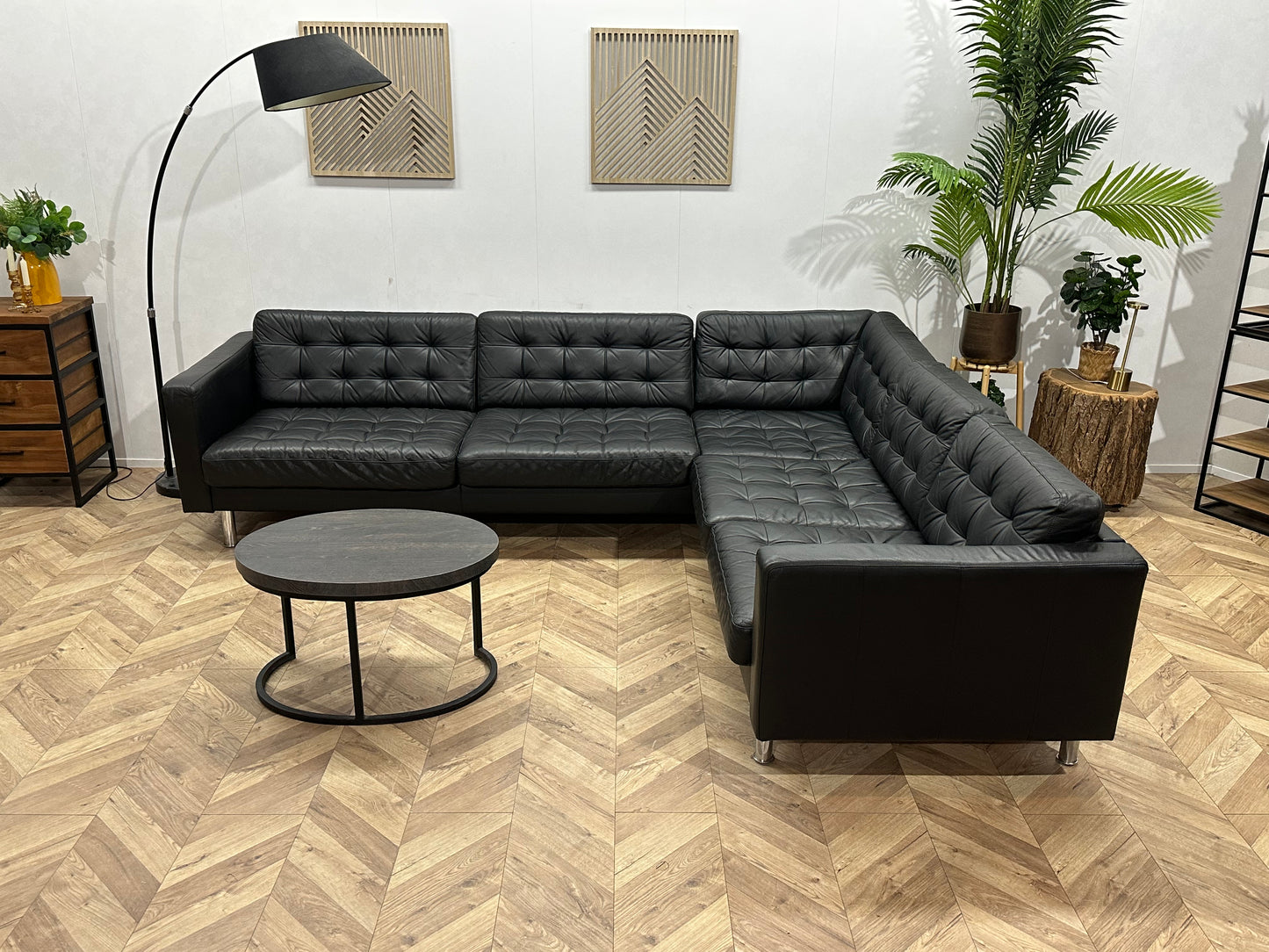 Zwart Echt Lederen Hoekbank ~ Losse Kussens Met Afneembare Hoezen