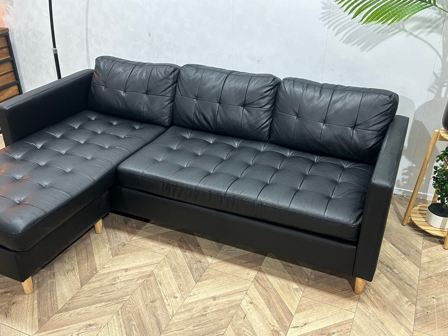 Zwart Echt Lederen Hoekbank ~ Losse Kussens Met Afneembare Hoezen